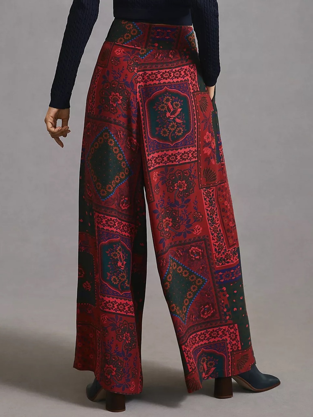NWT Farm Rio Wide-Leg Pants Bohemian Folk Textile Patchwork Ethnic Red Size M - Picture 2 of 6